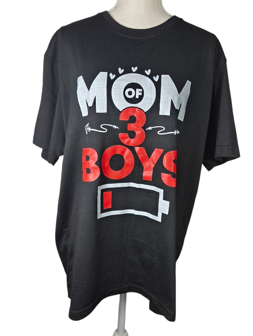 🔥4/$20 Mom Of 3 Boys T-Shirt Womens XL -Black -Short Sleeve *SMALL SPOT*